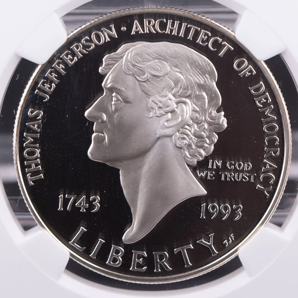 Certified 1993-S Silver $1 NGC PF69 UC Thomas Jefferson Architect of Democracy - Image 2 of 4