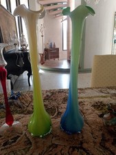 Coppia Di Vasi Di Murano  A Forma Di Fiore  H 49 X12