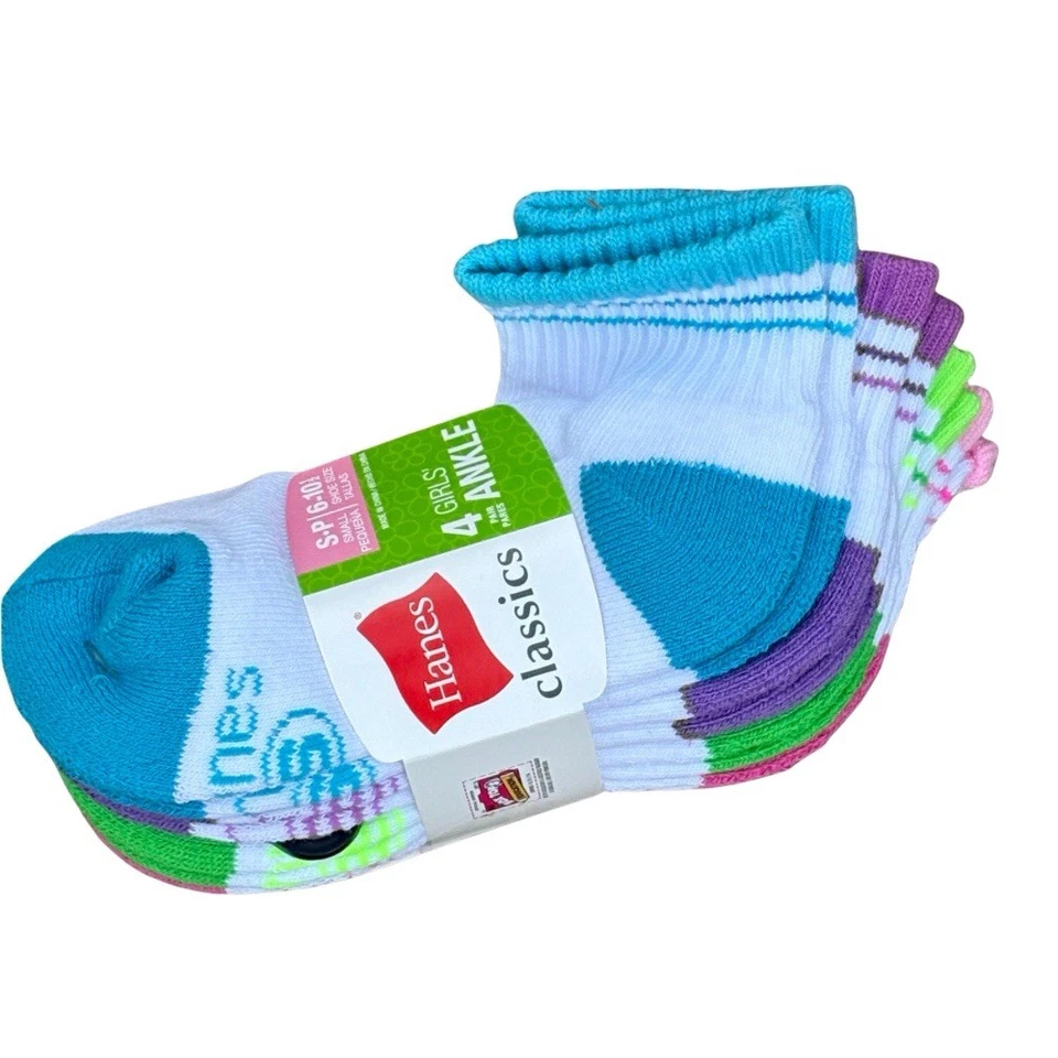 Lote de 3 paquetes de calcetines tobilleros Hanes para niñas talla S 6-10,5 coloridos 12 pares nuevos con etiquetas Foto 2 de 4