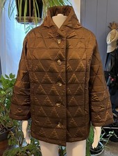 Marla Wynne Copper Gold Shiny Geometric Button Quilted Puffer Coat Womens S