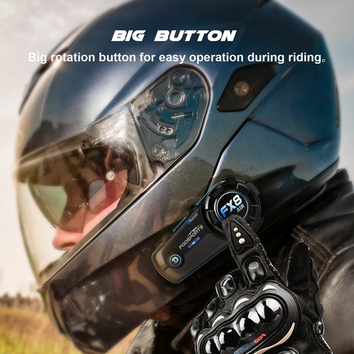 FODSPORTS FX8 AIR Motorcycle Intercom Bluetooth Helmet Headset 1000m 2-Way Talk - Picture 8 of 11