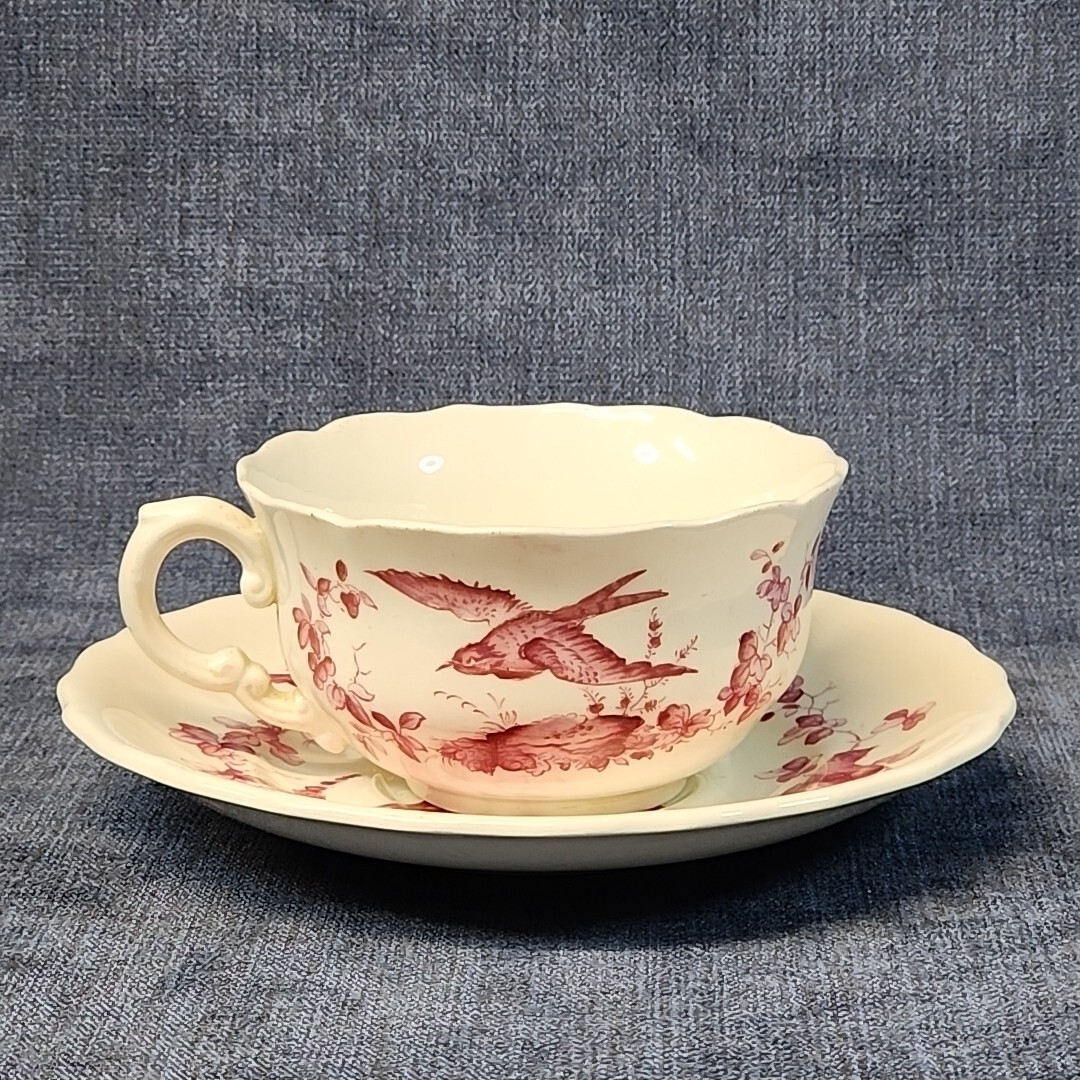 Copeland Spode Chelsea Birds Red Cup & Saucer 1920s Antique