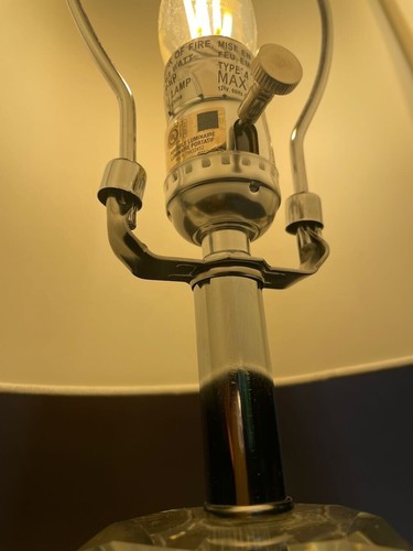 Fine Contemporary Mod Lilian August faceted heavy crystal table lamp w/shade 20" - Picture 9 of 11