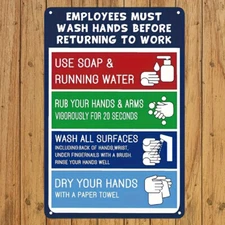 Retro-Style Employees Must Wash Their Hands Signage Tin Metal Signs 8x12 Inches