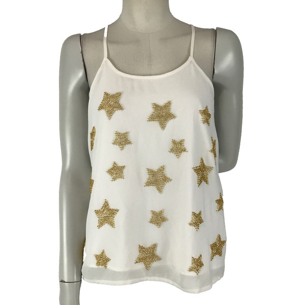 Pavement Top White Size 14 Gold Beaded Star Pattern Halter Tie Straps Party