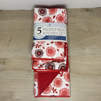 New 5 Piece Microfiber Kitchen Set Dish Towels Cloths Mat By Sultan s Linens