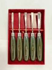 Vintage Craftsman 5-Piece Chisel Carving Tool Set Green Wood Handles w/ Box