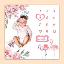 Baby Monthly Milestone Blanket Pink Flamingo Floral Growth Chart Blanket For Bab