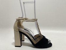 Vtg Chanel Black Suede Beige Leather Chain Heels 36