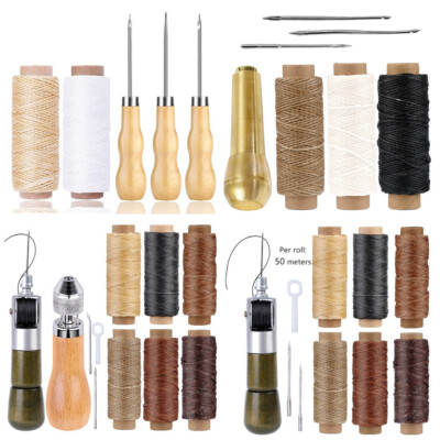 Leather Sewing Waxed Thread Needles Awl Hand Tool Kit for Leather Repair Tool