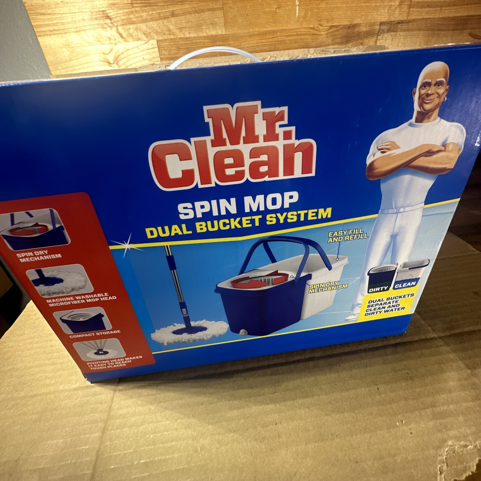 Mr. Clean Spin Mop Dual Bucket System Separates Clean & Dirty Water