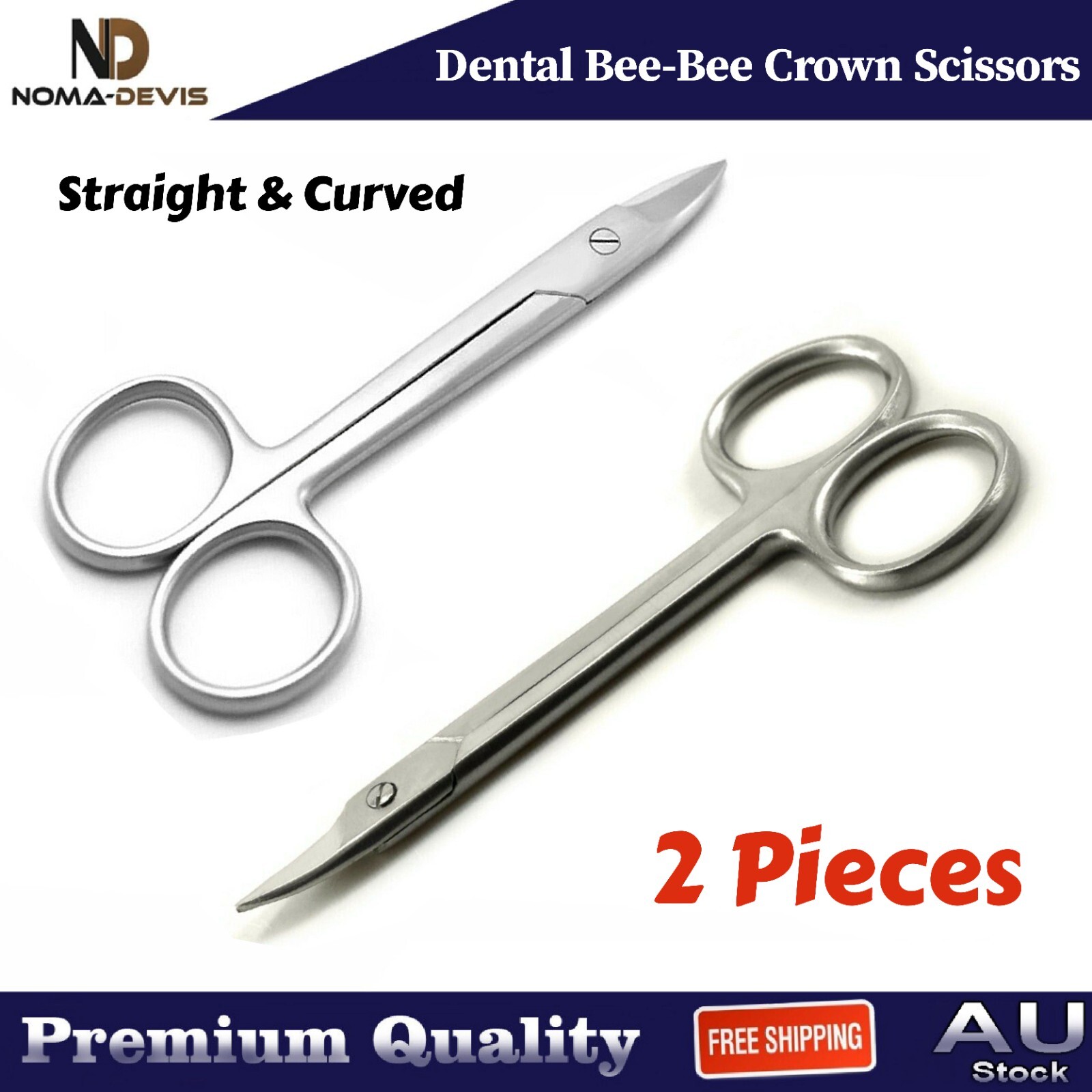 Bee-Bee Crown Gum Scissors Straight & Curved Dental Tissue Shears Set Of 2