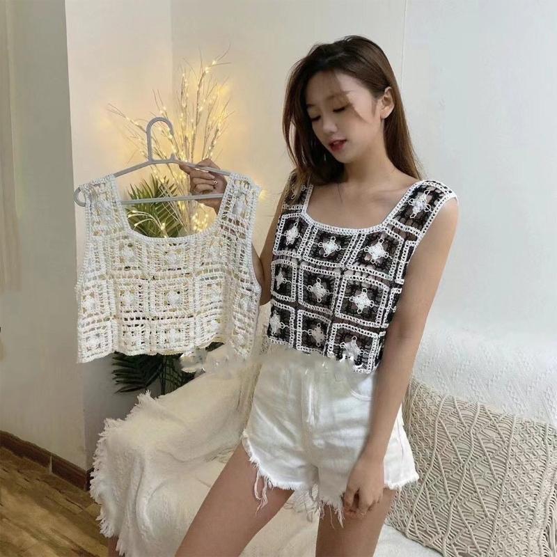 lace up patchwork crop top