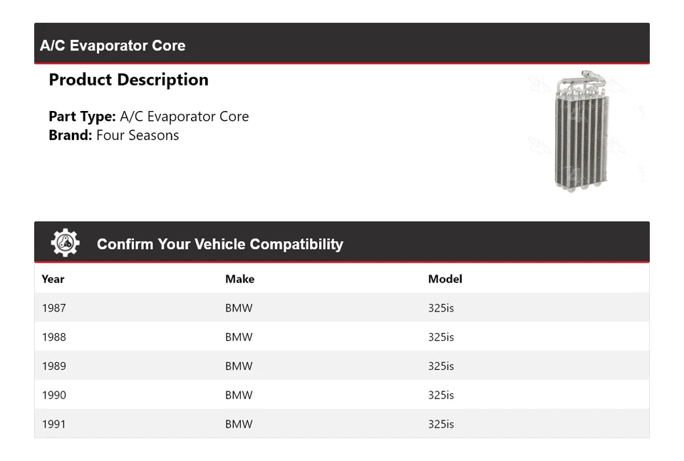 Núcleo evaporador aire acondicionado BMW 325is 1987-1991 4 estaciones 1988 1989 1990 Foto 2 de 4