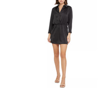 Sanctuary Satin Mini Shirtdress Black Size 10 0412