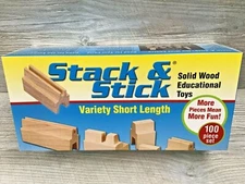 New Stack & Stick Solid Wood Building Blocks Toys 100 pc. Variety Short Lengths