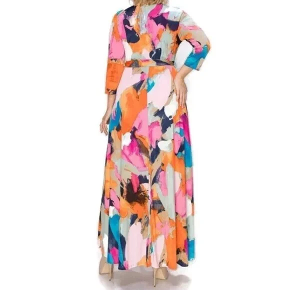 Maxi Vestido Janette Moda Drapeado en Colores Imitación Envoltura Talla Plussa Foto 3 de 4