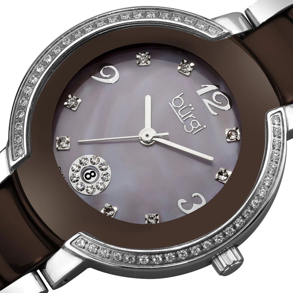 New Women's Burgi BUR072BR Brown Mother of Pearl Diamond Dial Ceramic Watch - image 2 of 4