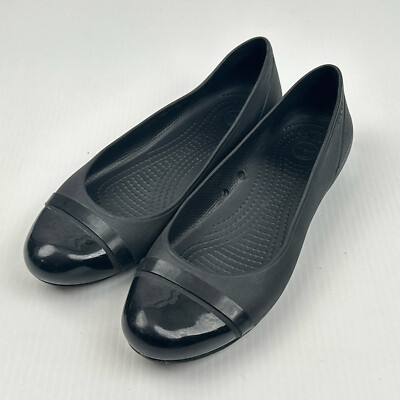 Crocs Women s At Work  Size 10 Black Cap Toe Flats Slip On Comfort Shoes