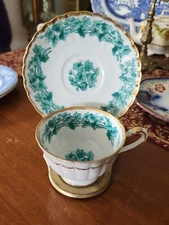Porcelain Tea Cup And Saucer Green Ivy Transferware