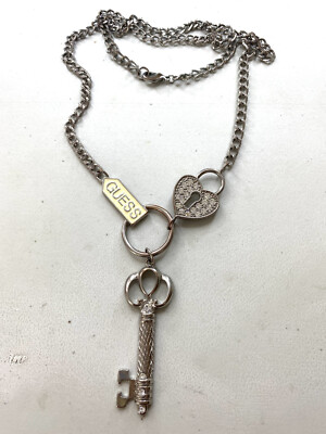 Vintage necklace Guess, chain, pendant key, lock