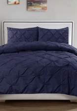 Sweet Home Collection 3 Piece Queen Duvet Set, Pinch Pleat, Navy 👍