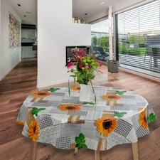 Wachstuch-Tischdecken Abwaschbar Sonnenblumen Gelb Grau Rund 140cm