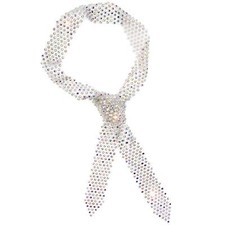 Rhinestone Neck Tie Glitter Sparkle Long Thin Women Scarf Neckerchief Silver