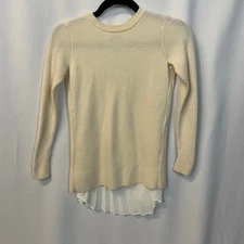 W by Worth Cream White Long Sleeve White Sweater Pleated Back 100% Wool XS 