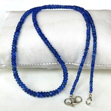Natural Blue Sapphire Gems 3.5 mm Size Faceted Rondelle Beads 19" Necklace