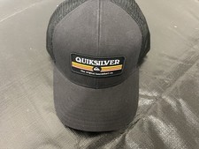 QUIKSILVER Black Horizon Line Logo Hat Cap Trucker Mesh SnapBack Curve Brim NEW