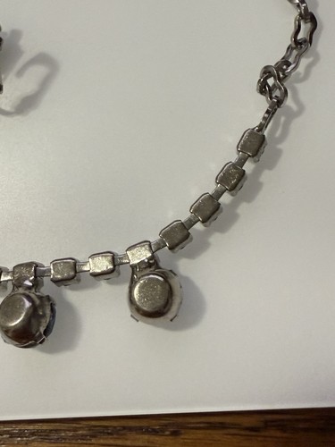 Set orecchini collana frange strass trasparenti blu chiaro vintage estate gioielli - Foto 7 di 7
