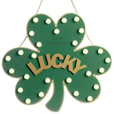 Lighted Holiday Wall Hanging Decor, St. Patrick  s Day Shamrock Green Wreat