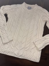 Aran Crafts Cream 100 Merino Wool Cable Knit Sweater Cardigan Ireland Small