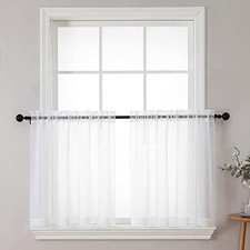 Sheer Tier Curtains 24 Inch Length Set, Small 42"W x 24"L Pack of 2 White