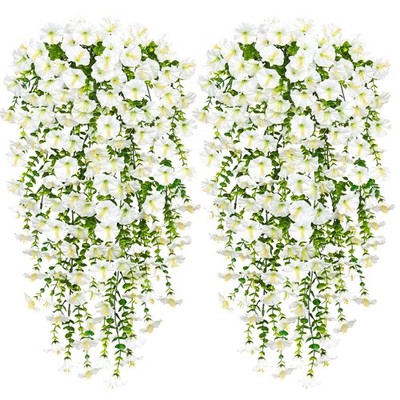 Artificial Fake Hanging Flowers Plants for Outdoor Decoration 2PCS Faux Silk ...