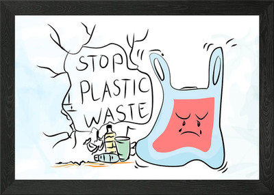 Stop Plastikmüll Cartoon Illustra gerahmtes Wandbild Poster Leinwanddruck Bild