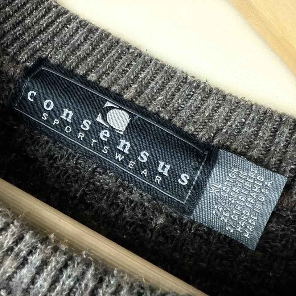 Suéter con textura de diamante cuello redondo ropa deportiva Consensus vintage para hombre XL hecho en EE. UU. Foto 4 de 4