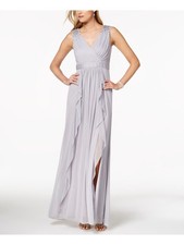 ADRIANNA PAPELL Womens Gray Sleeveless V Neck Maxi Formal Dress 4