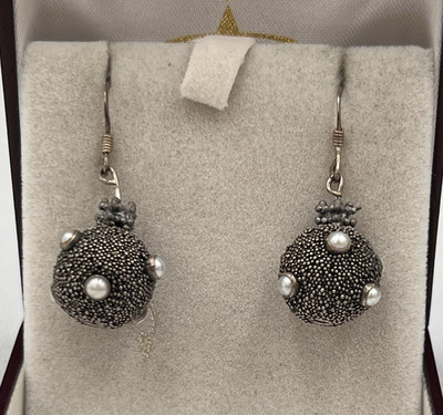 Vtg Sterling Pearl Sputnik Drop Earrings. 9.8 grams, Atomic Modernist