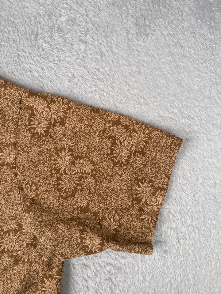 Roundtree & Yorke Shirt Men Extra Large Brown Floral Linen Blend Hawaiian Button - Image 2 of 4