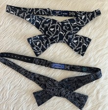 2x The Tie Bar Pr. Bow Ties Fun Black Silk Self Tie Jesse Tyler Ferguson NWOT