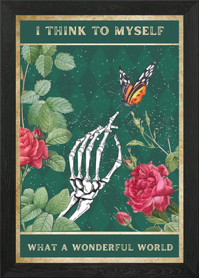 Gerahmtes Wandbild Skelett Hand & Schmetterling Poster Leinwanddruck Bild