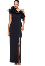$249 XSCAPEWomen's Layered Rosette-Trim One-Shoulder Gown Sz 16 NWT Party