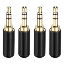 4 Pcs 1/8" TRS Stereo Male Plug 3.5mm 3 Pole Solder Jack Connector Bright Black