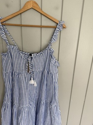 j crew cotton linen tiered maxi dress NWT J. Crew Cotton Linen Tiered Maxi Dress S Small Stripe Nautical L7451  NEW