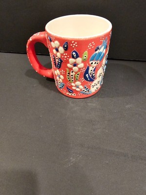 Handpainted Ceramic Turkish Mug Dantel Lace Floral Design Marked EXCEPTIONAL