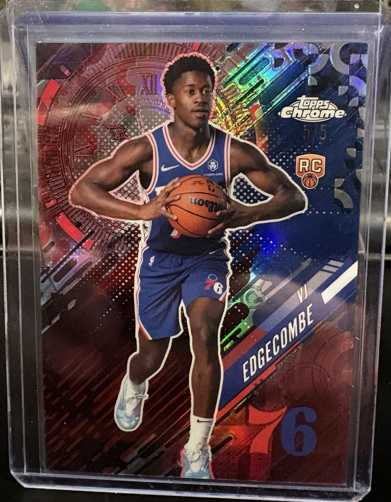 VJ Edgecombe 2025-26 Topps Chrome RED Refractor 5/5 Go Time #GT-18 Rookie (JPF)