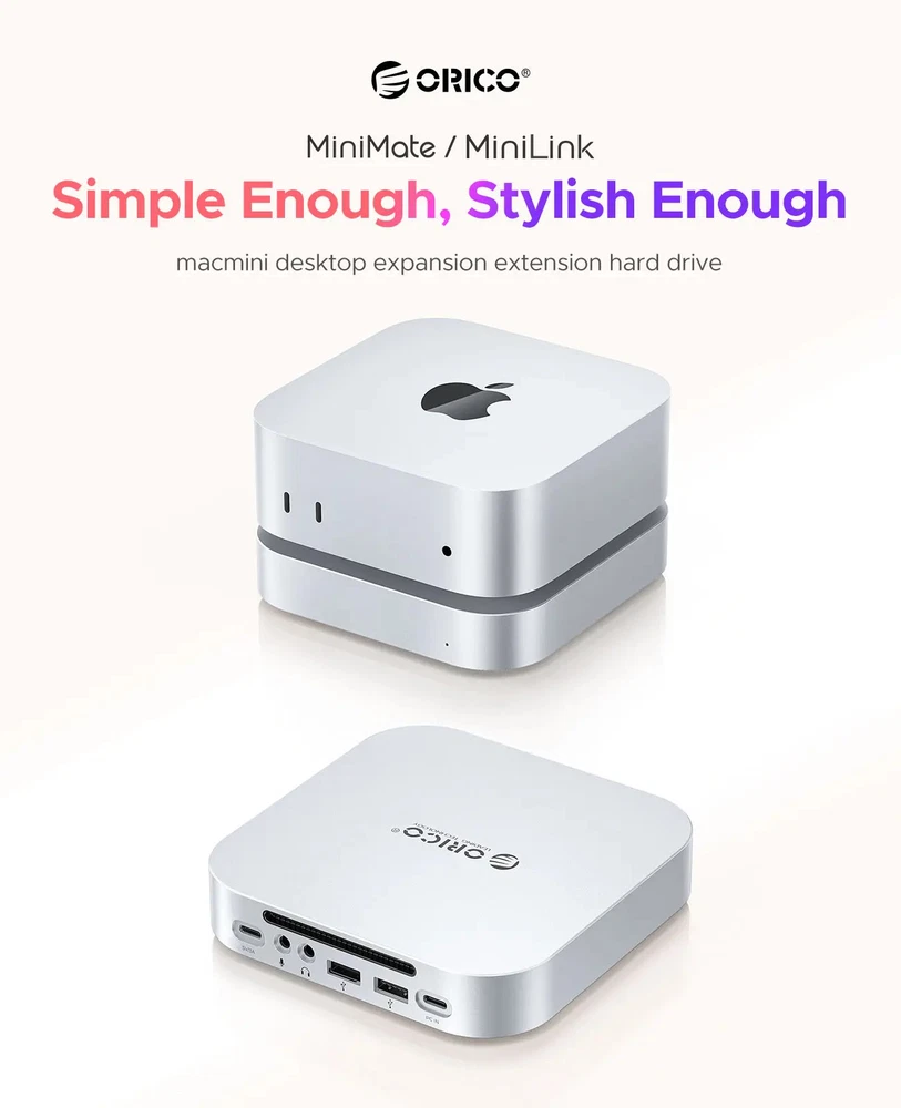 USB HUB Docking Station for Mac Mini M4 M4 pro 40Gbps USB-A/C Ports M.2 NVMe SSD