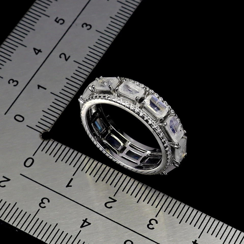 925 Sterling Silver Ring Octagon Moonstone 5x3mm Natural Gemstone Jewelry Size 7 - Image 3 of 4
